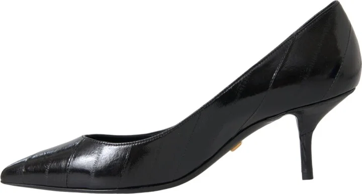 Black Eel Leather Kitten Heels Pumps Women's Shoes (Pre-Owned) - Image 5