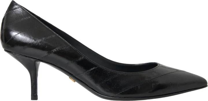 Black Eel Leather Kitten Heels Pumps Women's Shoes (Pre-Owned)