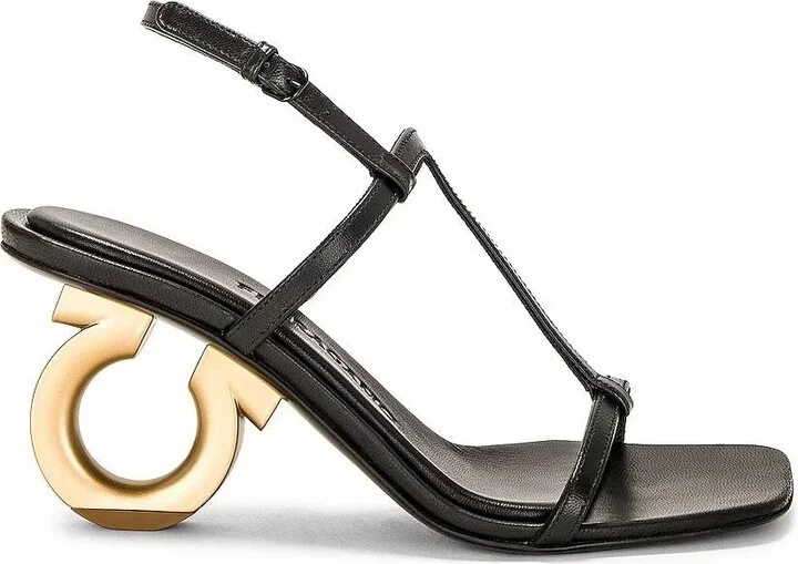 Black Elina T-Strap Gancini Sandals