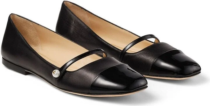 Black Elisa Leather Ballerina Shoes - Image 2