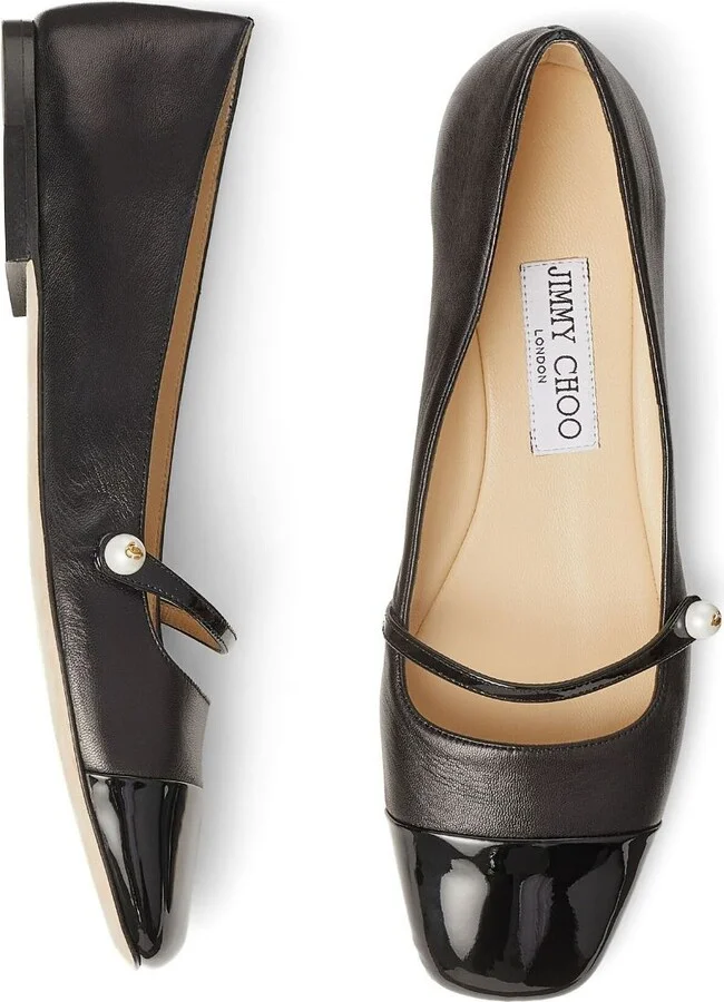 Black Elisa Leather Ballerina Shoes - Image 4