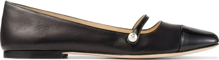 Black Elisa Leather Ballerina Shoes