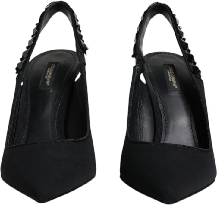 Black Embellished Charmeuse Slingback Women's Shoes (Pre-Owned) - Image 2