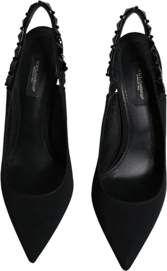 Black Embellished Charmeuse Slingback Women's Shoes (Pre-Owned) - Image 3