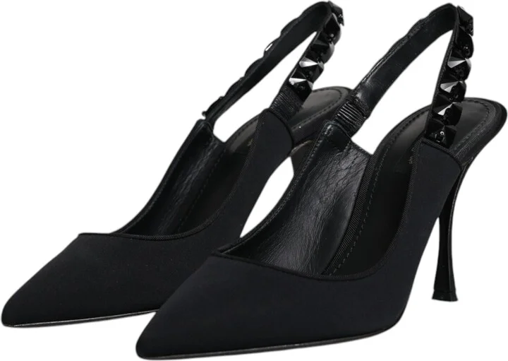 Black Embellished Charmeuse Slingback Women's Shoes (Pre-Owned) - Image 4