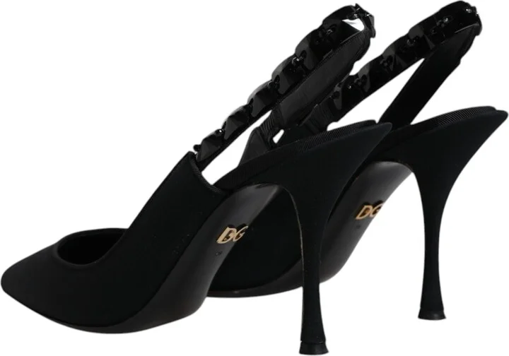 Black Embellished Charmeuse Slingback Women's Shoes (Pre-Owned) - Image 5
