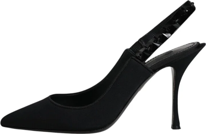 Black Embellished Charmeuse Slingback Women's Shoes (Pre-Owned) - Image 6