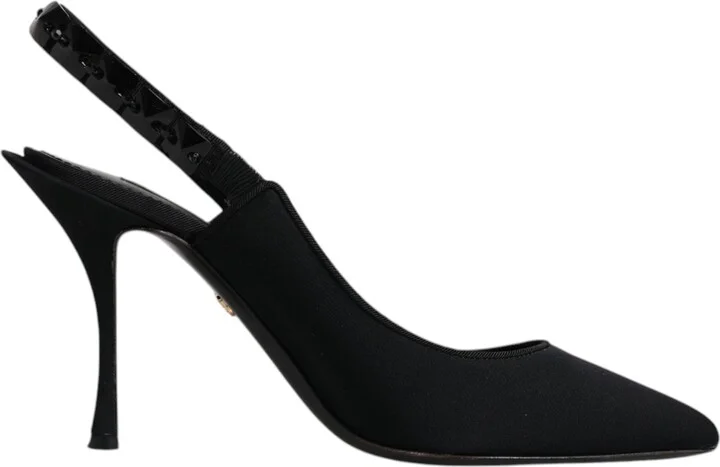 Black Embellished Charmeuse Slingback Women's Shoes (Pre-Owned)