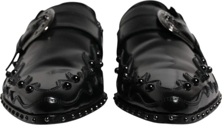 Black Embellished Derby Monk Strap Men's Shoes (Pre-Owned) - Image 2