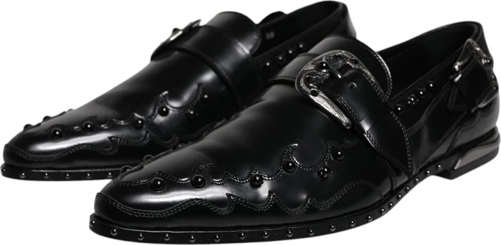 Black Embellished Derby Monk Strap Men's Shoes (Pre-Owned) - Image 3