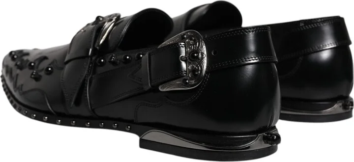 Black Embellished Derby Monk Strap Men's Shoes (Pre-Owned) - Image 4