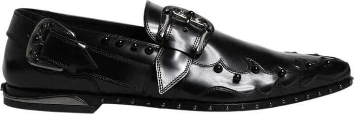 Black Embellished Derby Monk Strap Men's Shoes (Pre-Owned)