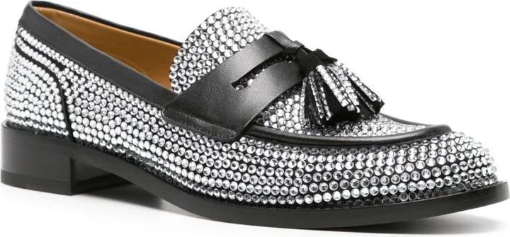 Black Embellished Leather Loafers - Image 2