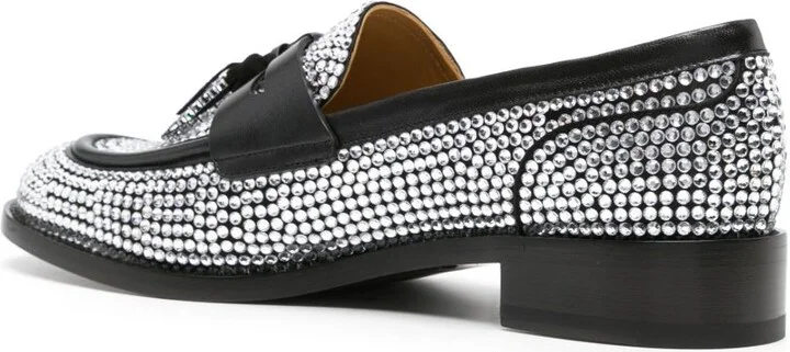 Black Embellished Leather Loafers - Image 3