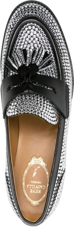 Black Embellished Leather Loafers - Image 4