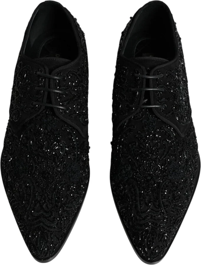 Black Embellished Suede Derby Formal Men's Shoes - Image 3