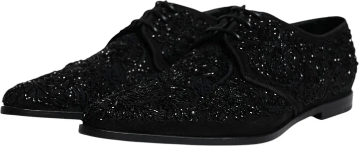 Black Embellished Suede Derby Formal Men's Shoes - Image 4