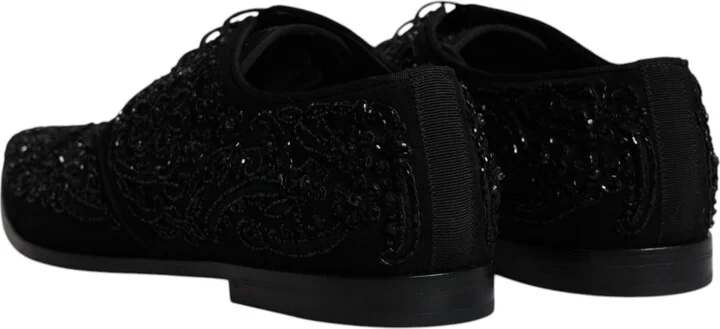 Black Embellished Suede Derby Formal Men's Shoes - Image 5