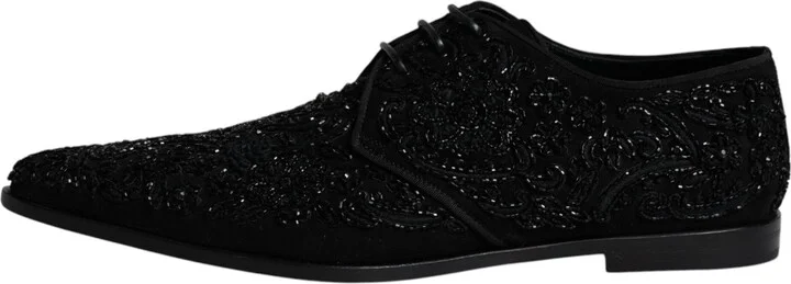 Black Embellished Suede Derby Formal Men's Shoes - Image 6