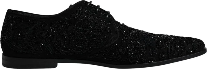 Black Embellished Suede Derby Formal Men's Shoes