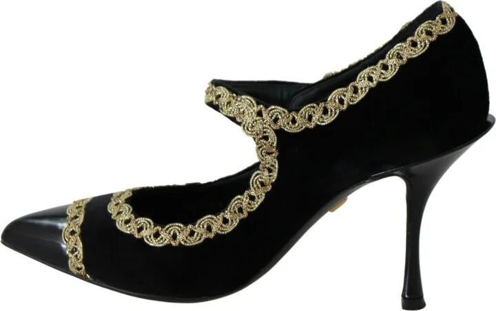 Black Embellished Velvet Mary Jane Pumps Women's Shoes - Image 2