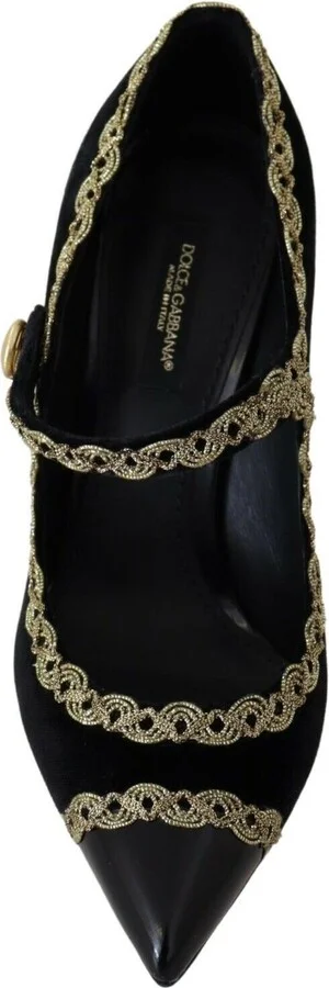 Black Embellished Velvet Mary Jane Pumps Women's Shoes - Image 4