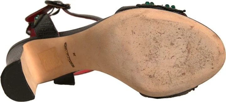 Black Embossed Carnation Heeled Sandals Women's Shoes (Pre-Owned) - Image 6