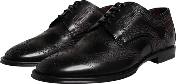 Black Embroidered Classic Leather Derby Dress Men's Shoes - Image 3