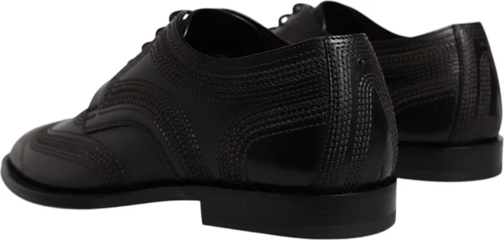 Black Embroidered Classic Leather Derby Dress Men's Shoes - Image 4