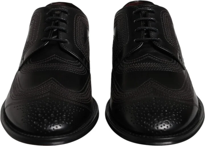 Black Embroidered Classic Leather Derby Dress Men's Shoes - Image 2
