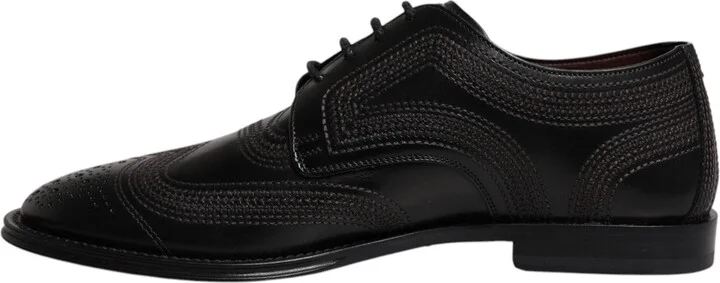 Black Embroidered Classic Leather Derby Dress Men's Shoes - Image 5