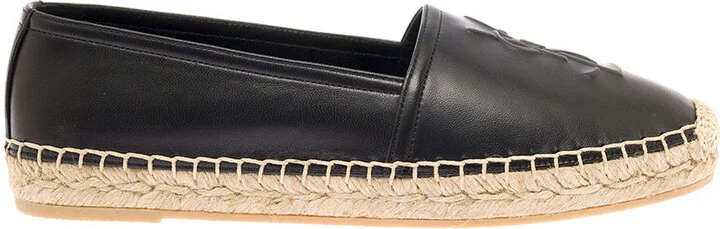 Black Espadrilles With Logo In Leather Woman