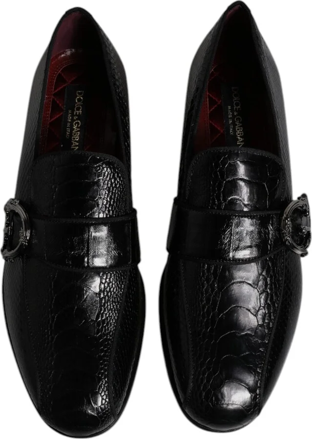 Black Exotic Leather DG Logo Loafers Formal Dress Men's Shoes - Image 3