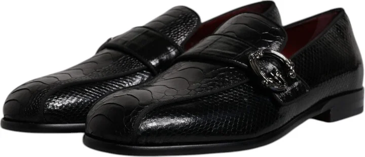 Black Exotic Leather DG Logo Loafers Formal Dress Men's Shoes - Image 4