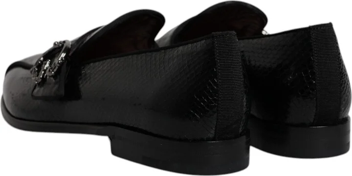 Black Exotic Leather DG Logo Loafers Formal Dress Men's Shoes - Image 5