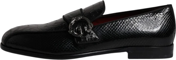 Black Exotic Leather DG Logo Loafers Formal Dress Men's Shoes - Image 6