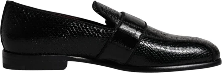 Black Exotic Leather DG Logo Loafers Formal Dress Men's Shoes