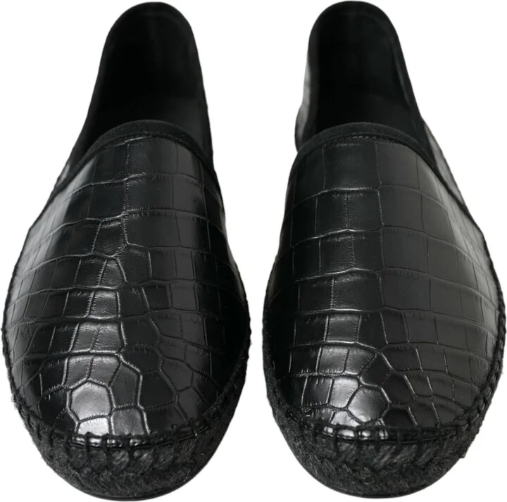 Black Exotic Leather Espadrilles Slip On Men's Shoes - Image 2