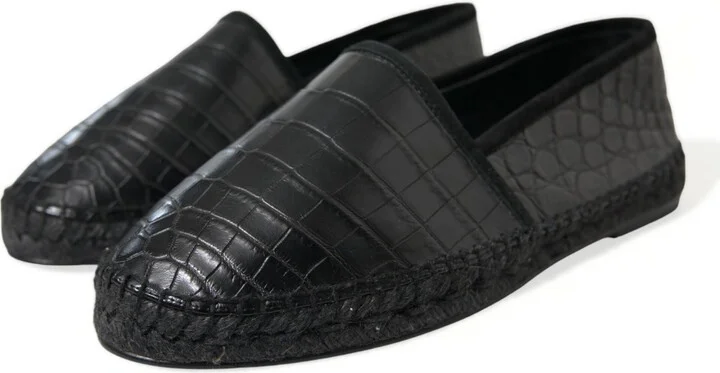 Black Exotic Leather Espadrilles Slip On Men's Shoes - Image 3
