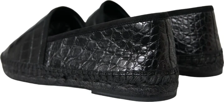 Black Exotic Leather Espadrilles Slip On Men's Shoes - Image 4