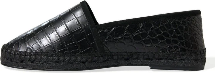 Black Exotic Leather Espadrilles Slip On Men's Shoes - Image 5