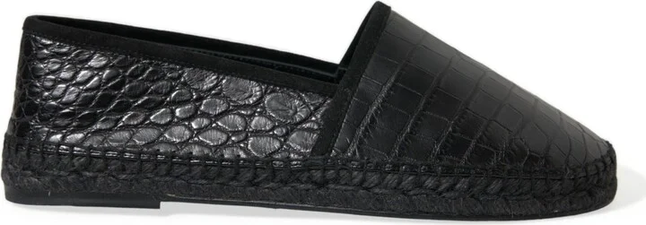 Black Exotic Leather Espadrilles Slip On Men's Shoes