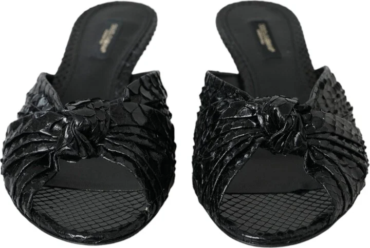 Black Exotic Leather Heels Slides Women's Shoes - Image 2