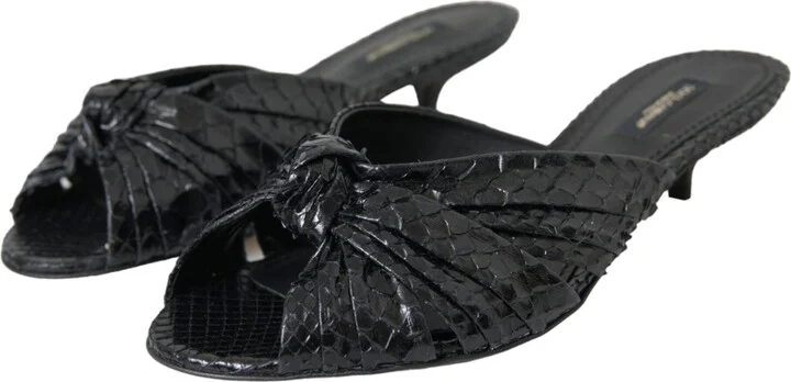 Black Exotic Leather Heels Slides Women's Shoes - Image 3