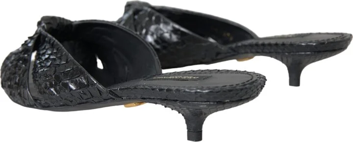 Black Exotic Leather Heels Slides Women's Shoes - Image 4