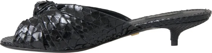 Black Exotic Leather Heels Slides Women's Shoes - Image 5