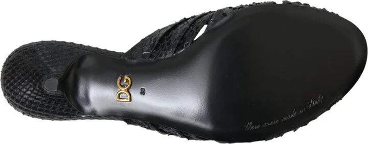 Black Exotic Leather Heels Slides Women's Shoes - Image 6