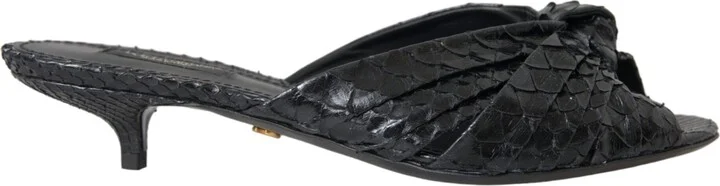 Black Exotic Leather Heels Slides Women's Shoes
