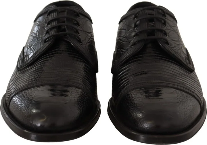 Black Exotic Leather Lace Up Formal Derby Men's Shoes - Image 2