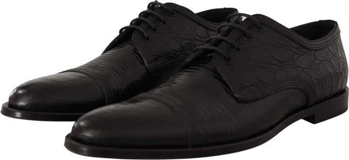 Black Exotic Leather Lace Up Formal Derby Men's Shoes - Image 3
